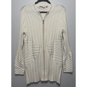 Soft Surroundings Cardigan Women Small Ivory Full Zip Long Sleeve Longline